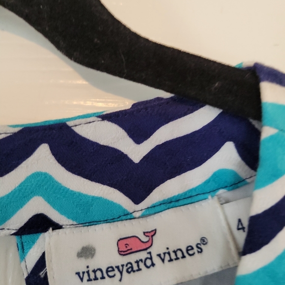 VINEYARD VINES BLUE/TEAL Chevron Whale’s Tail Print Fit & Flare Short Dress sz 4 - Picture 5 of 6
